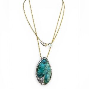Alexis Bittar Women Turquoise Chrysocolla Statement Pendant Necklace Gold Tone